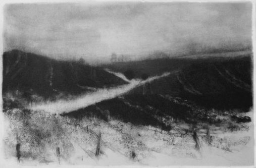 charcoal drawing "Field Burn #4"
